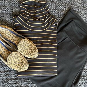 CAbi Black and Tan Striped Short-sleeved T-neck